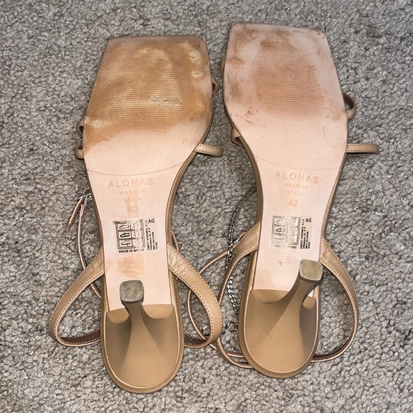 Alohas Straps Chain Square Toe Leather Strappy Sandals Camel 42 / 11-11.5 - Picture 10 of 11